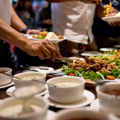 Enjoying buffet food